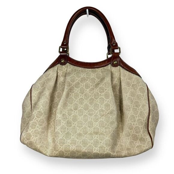 GUCCI GG Canvas Beige Monogream Diamante Sukey Boston Shoulder Tote Bag - Picture 6 of 13